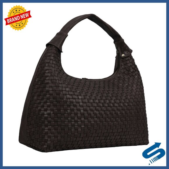 Braided Leather Tote Bag for Women - Spacious Shoulder Bag 18x15x8